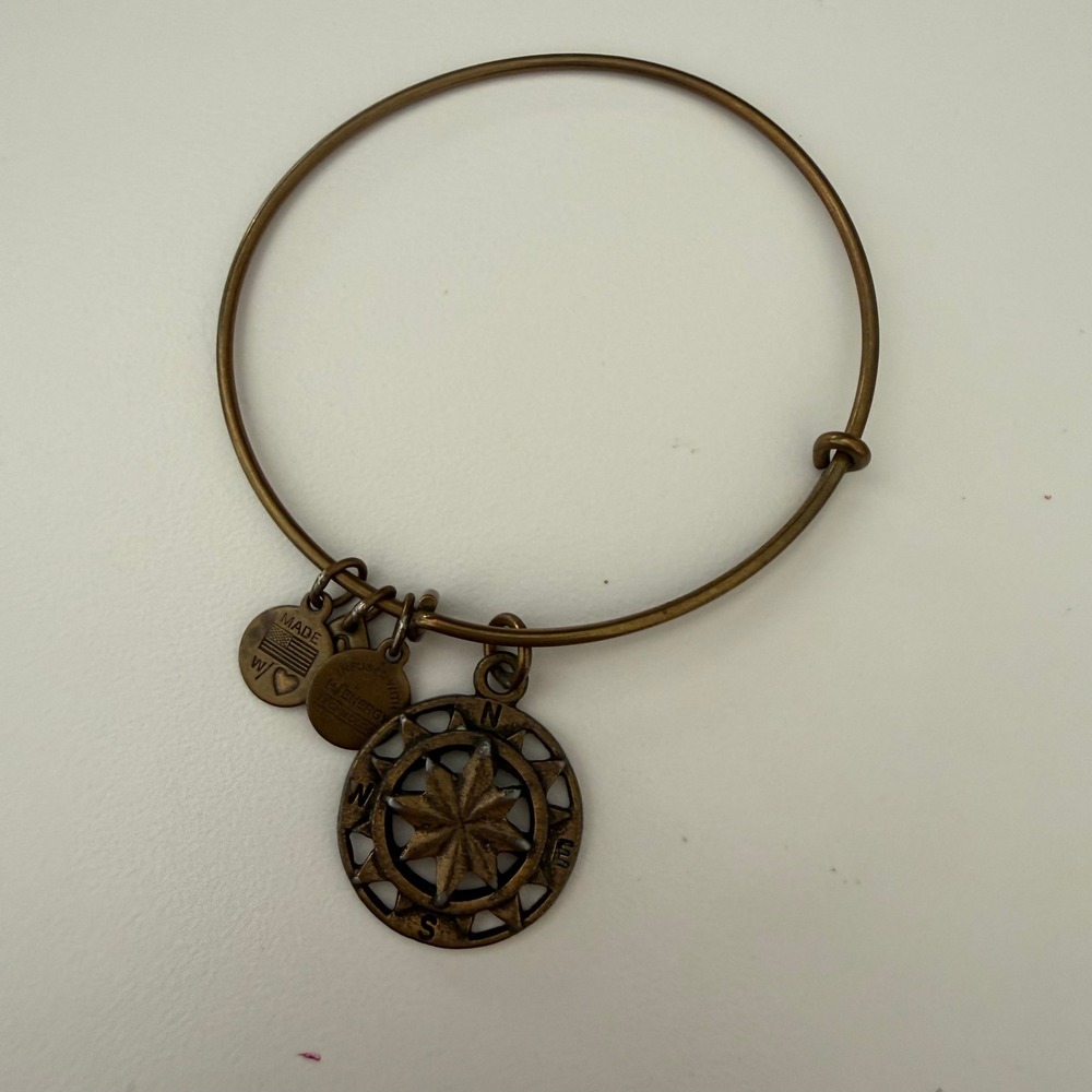 Alex and‎ Ani Compass Charm Bangle Bracelet Rafaelian Gold Finish Expandable